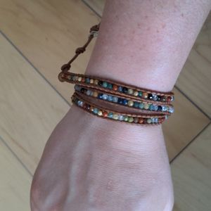 Chan Luu leather wrap bracelet, mixed semiprecious stones